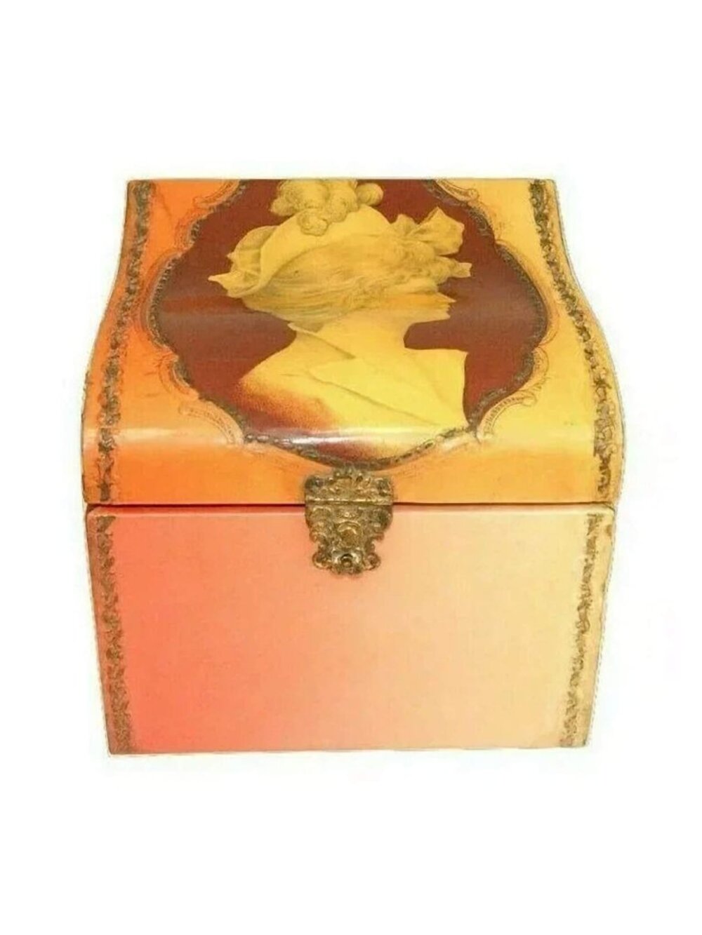 Antique Victorian Edwardian Celluloid Collar Box Portrait Roll Top Shabby Chic